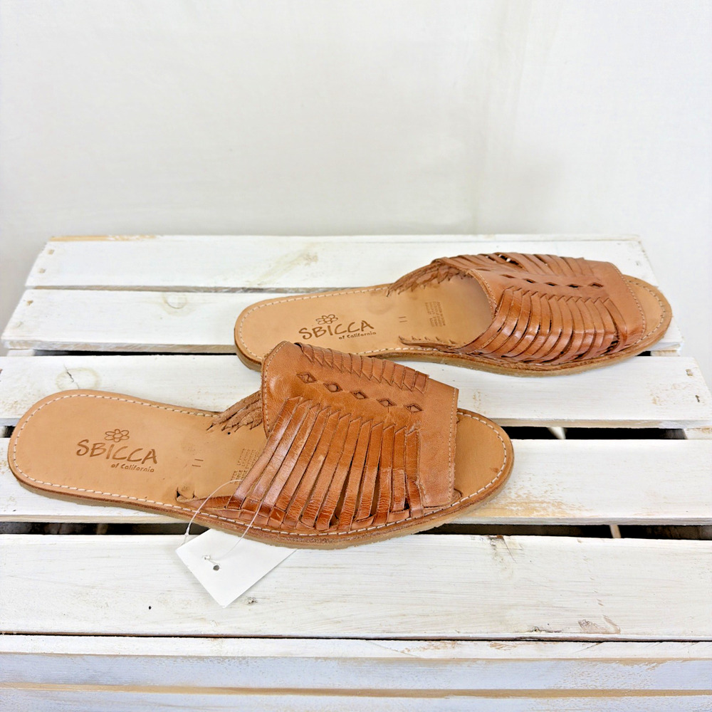 NWT SBICCA Tan Woven Huaraches Leather Slip On Sandals #1071 Womens 11 - Picture 3 of 4